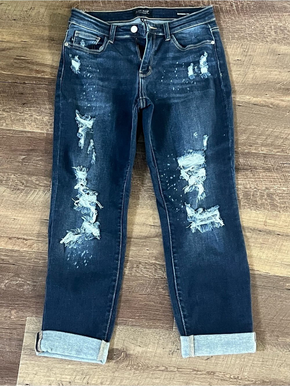 Judy Blue Dark Indigo Ripped Boyfriend Jeans